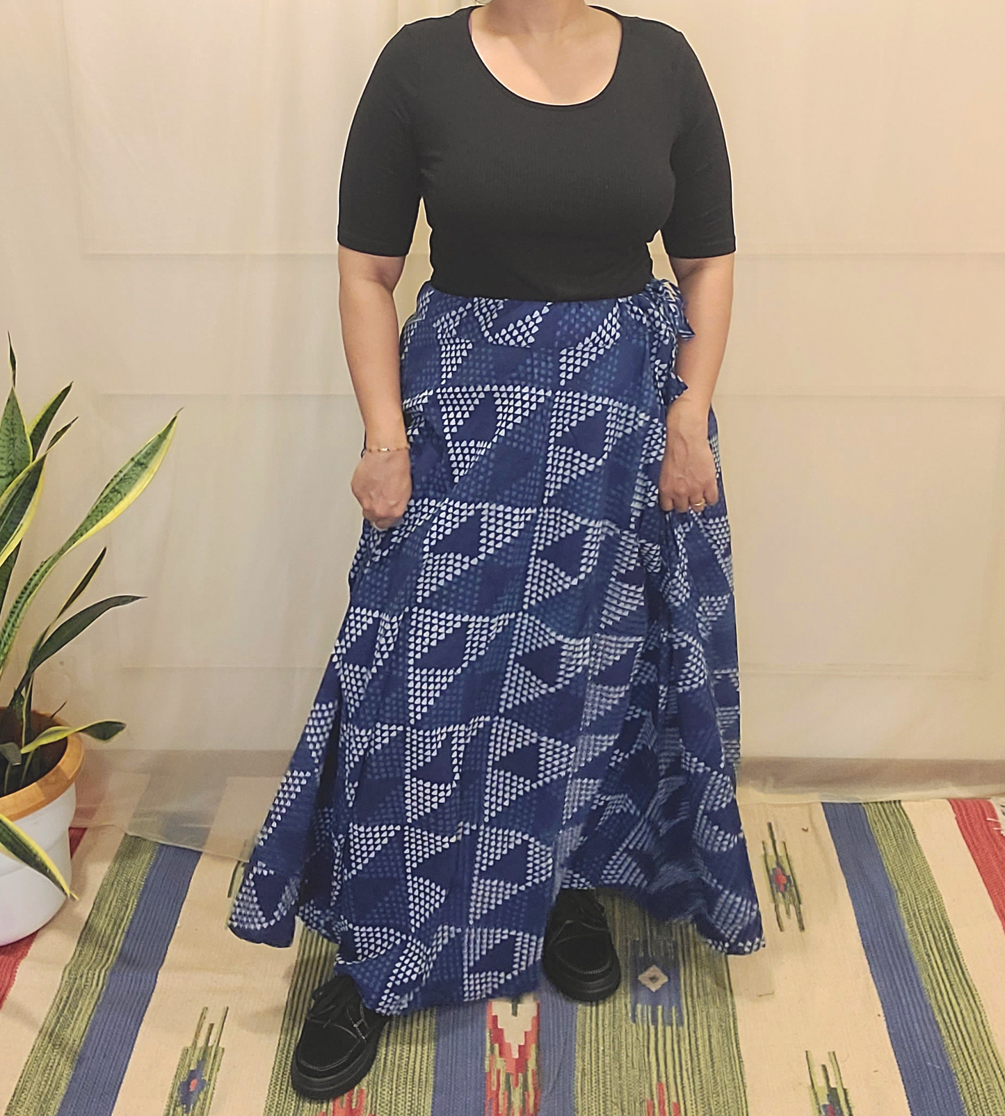 Indigo Cotton Block Printed Skirt