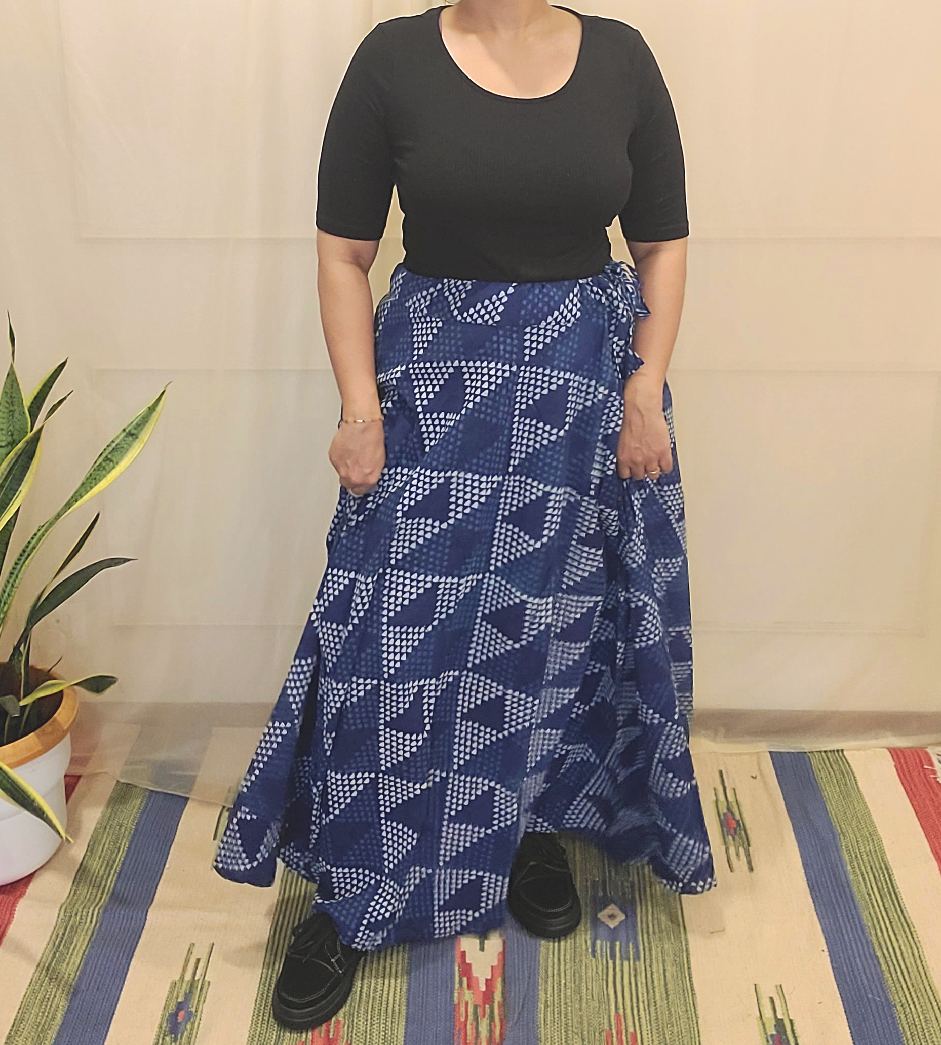 Indigo Cotton Block Printed Skirt - My Store