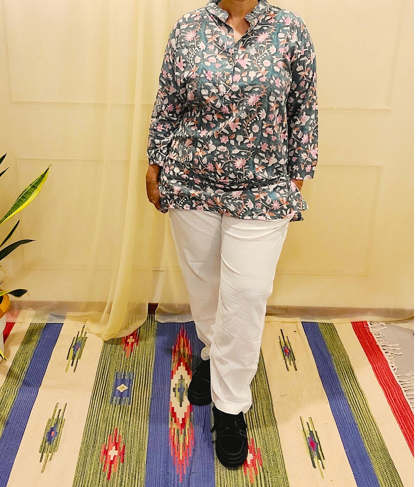 Regular Fit long top - Cotton Block printed