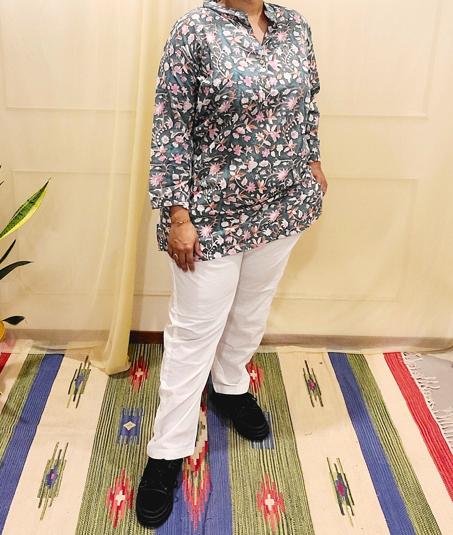 Regular Fit long top - Cotton Block printed
