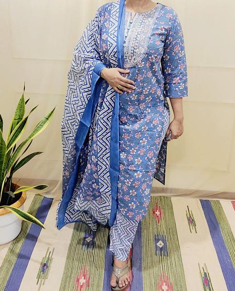 Women's block printed Kurta Pant and dupatta- Salwar suite- @Rs.599