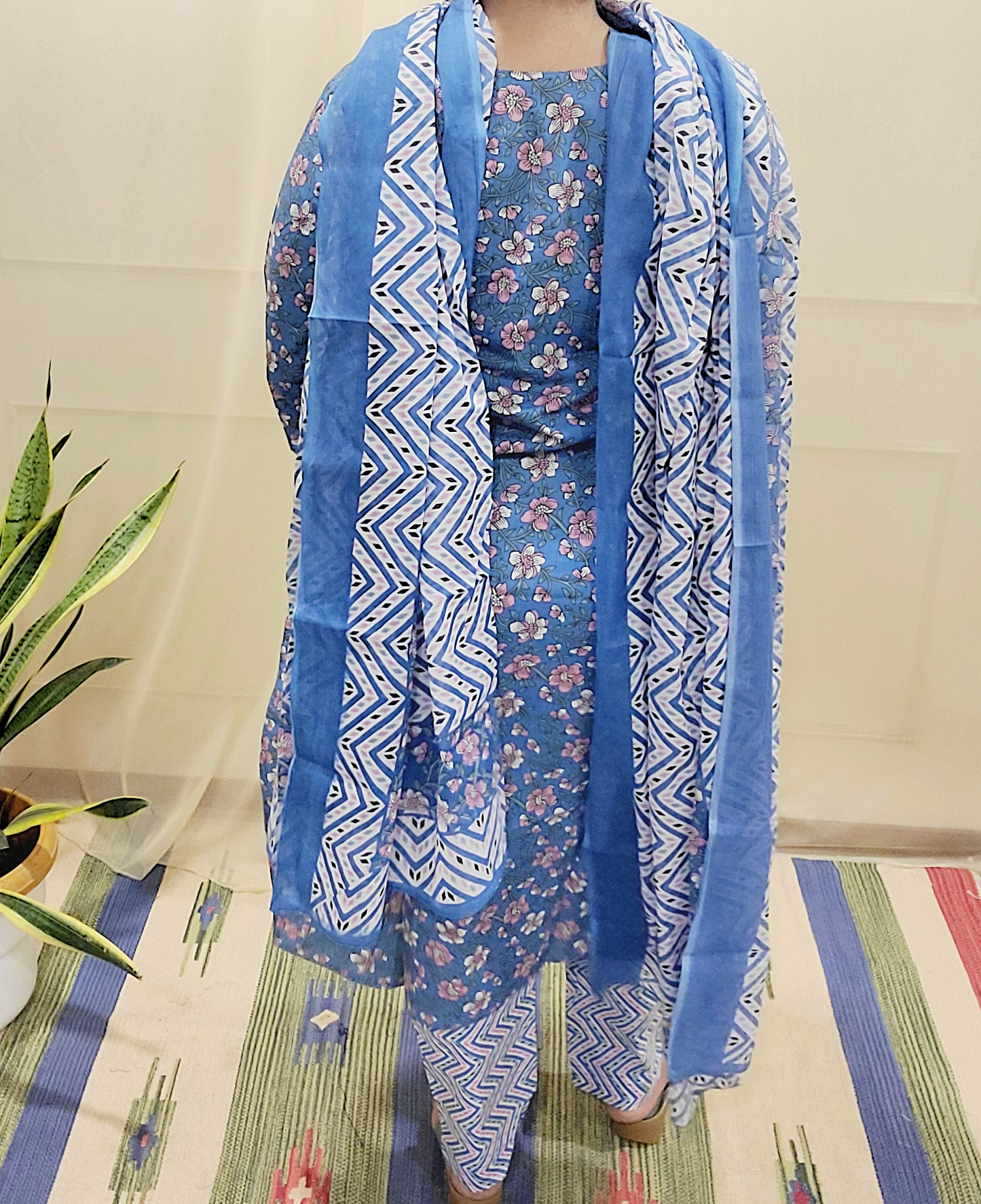 Women's block printed Kurta Pant and dupatta- Salwar suite - My Store