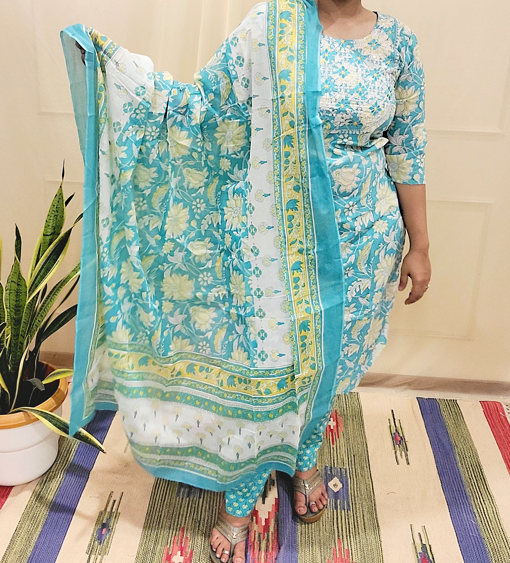 Women's block printed Kurta Pant and dupatta- Salwar suite - My Store