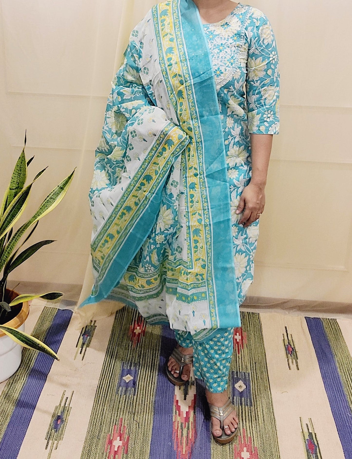Women's block printed Kurta Pant and dupatta- Salwar suite- @Rs.599