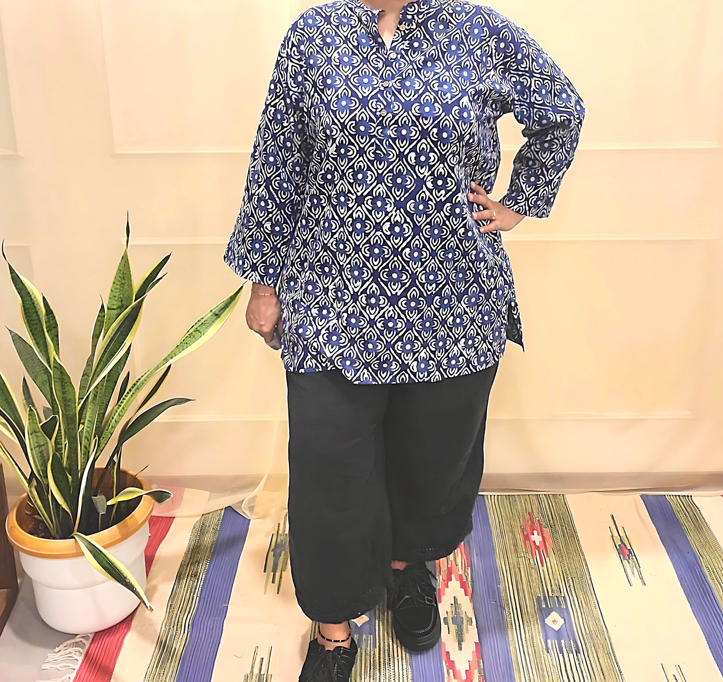 Regular Fit long top - Cotton Block printed