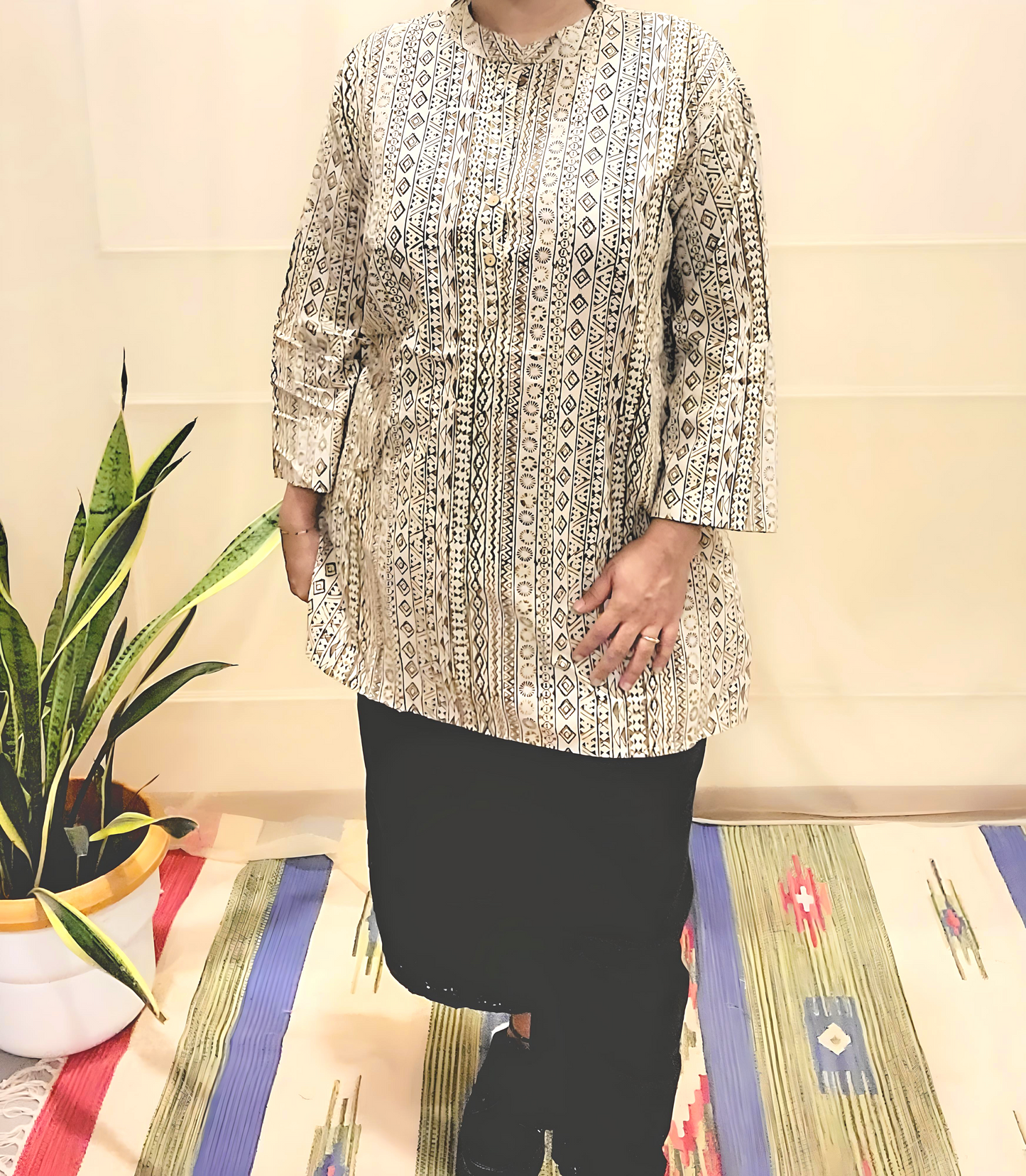 Regular Fit long top - Cotton Block printed