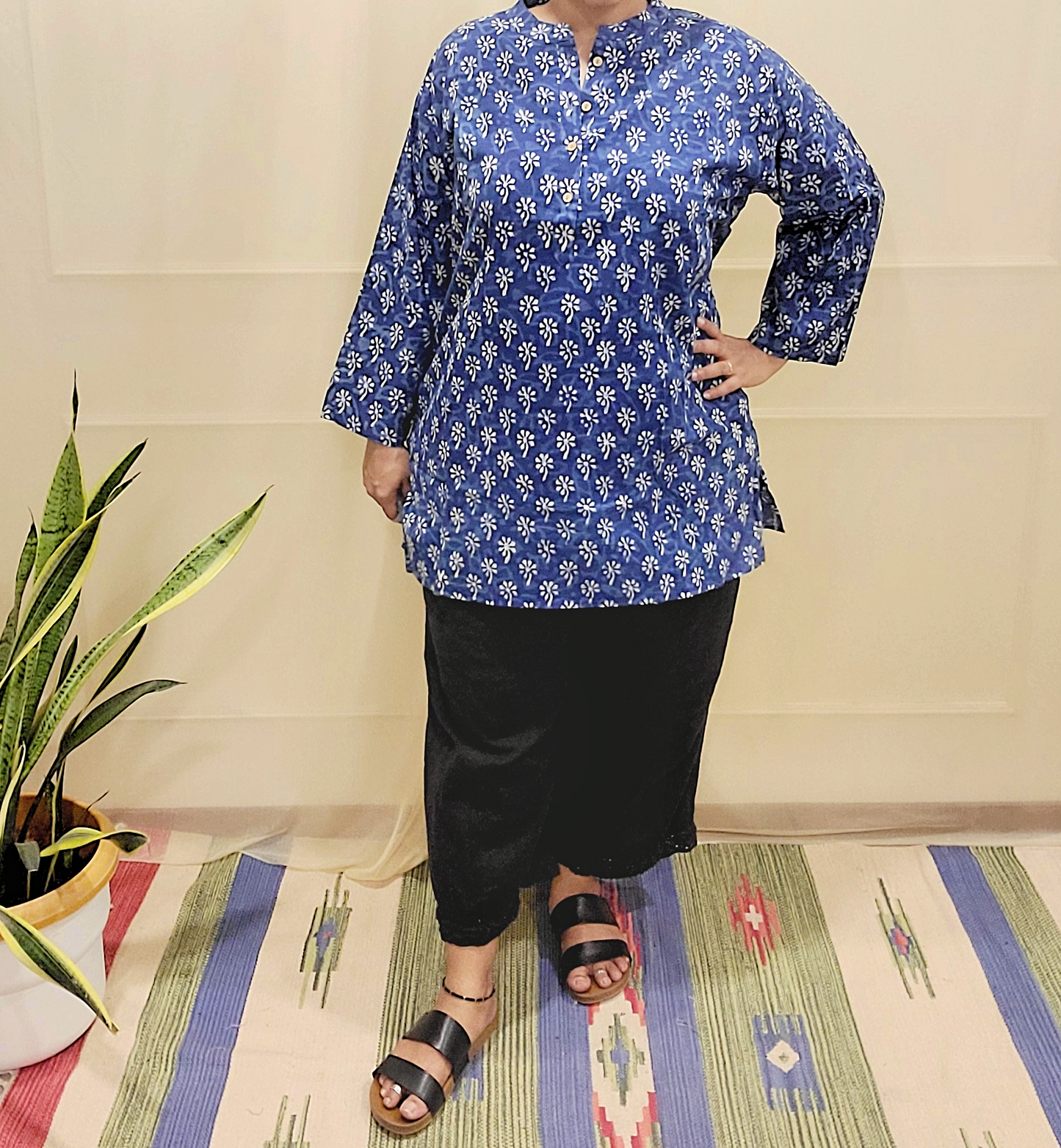 Regular Fit long top - Cotton Block printed