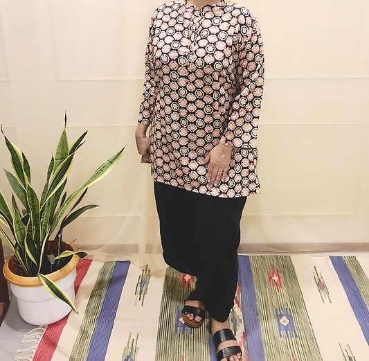 Regular Fit long top - Cotton Block printed