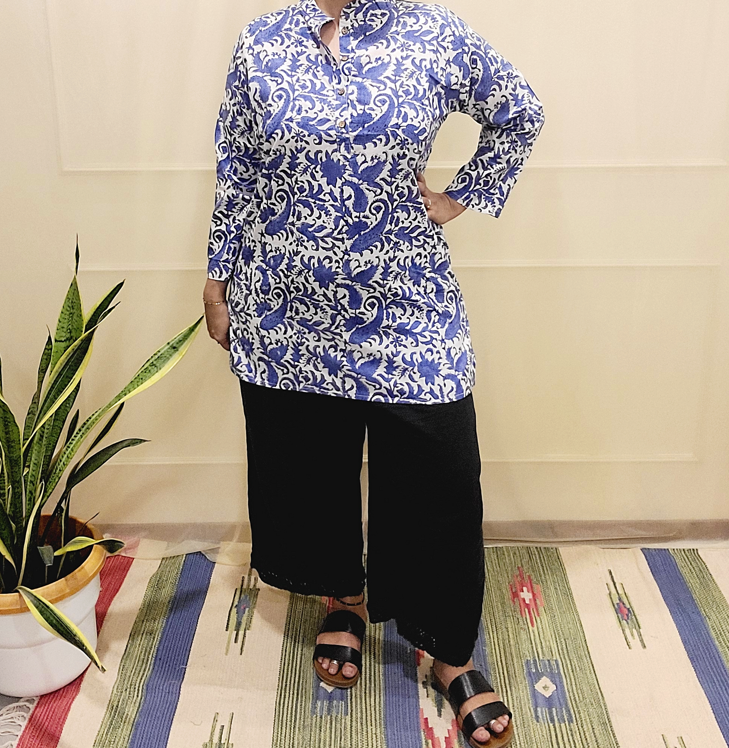 Regular Fit long top - Cotton Block printed