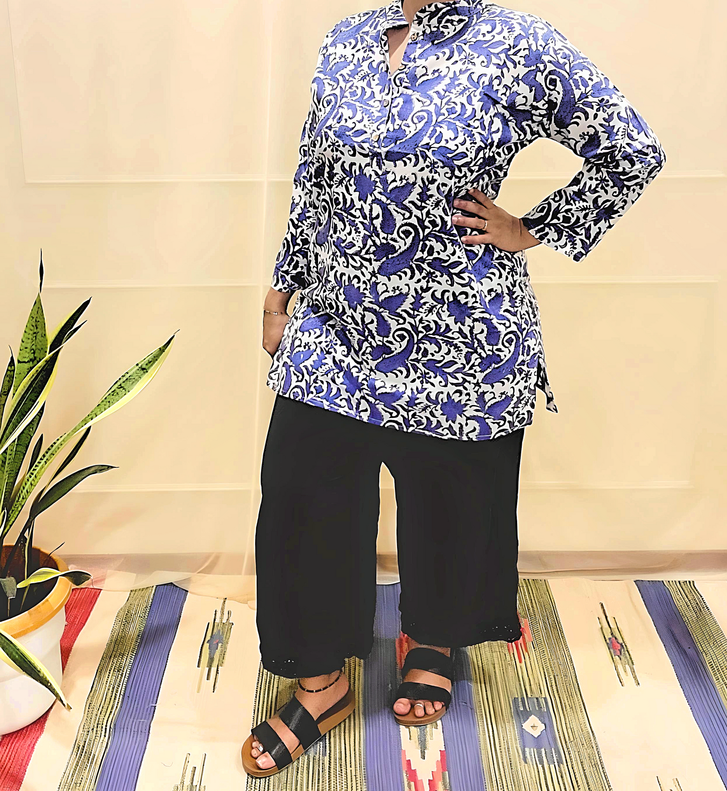 Regular Fit long top - Cotton Block printed