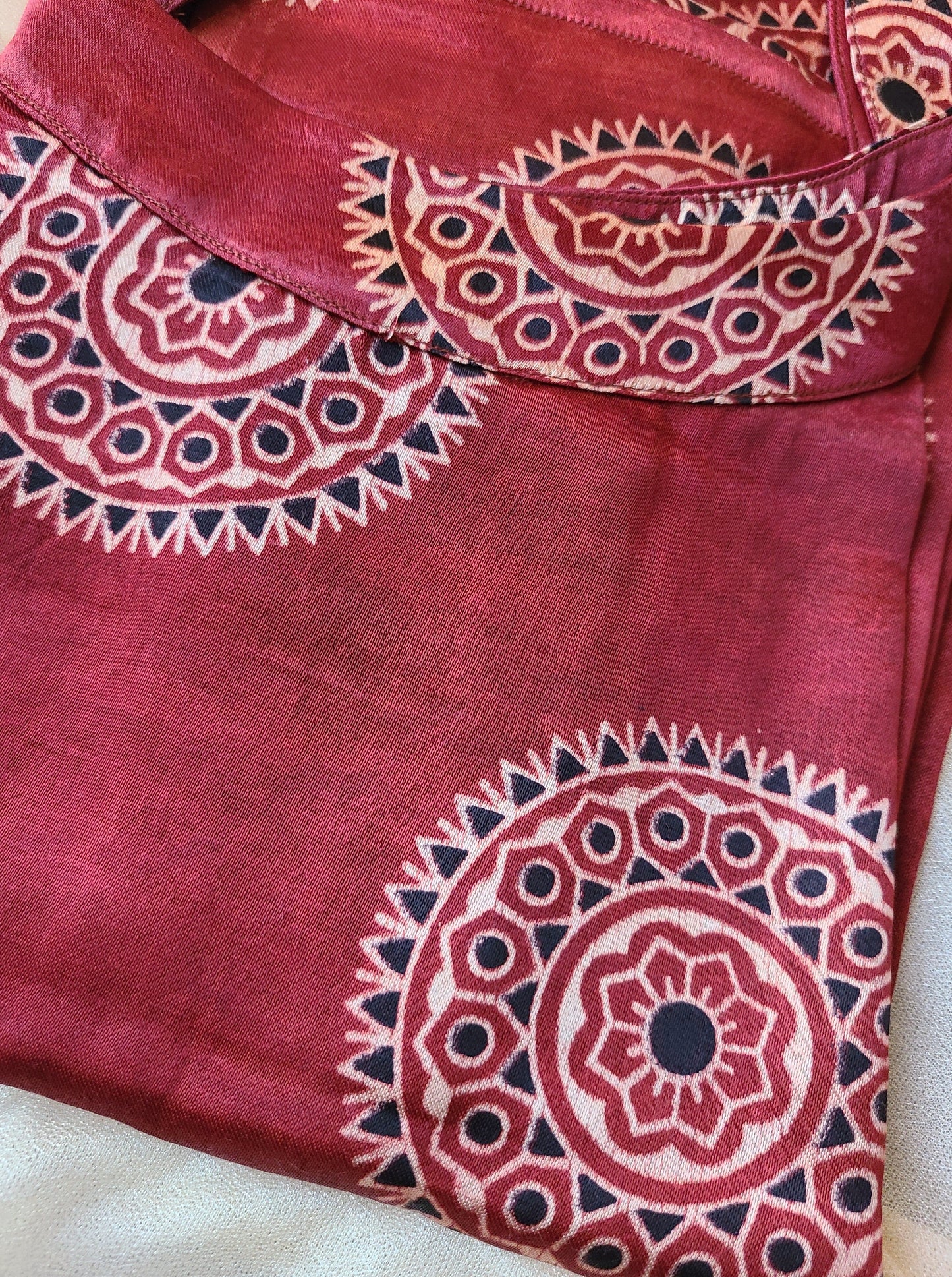 Ajrak Red Mashru Silk, Long Kurta - My Store