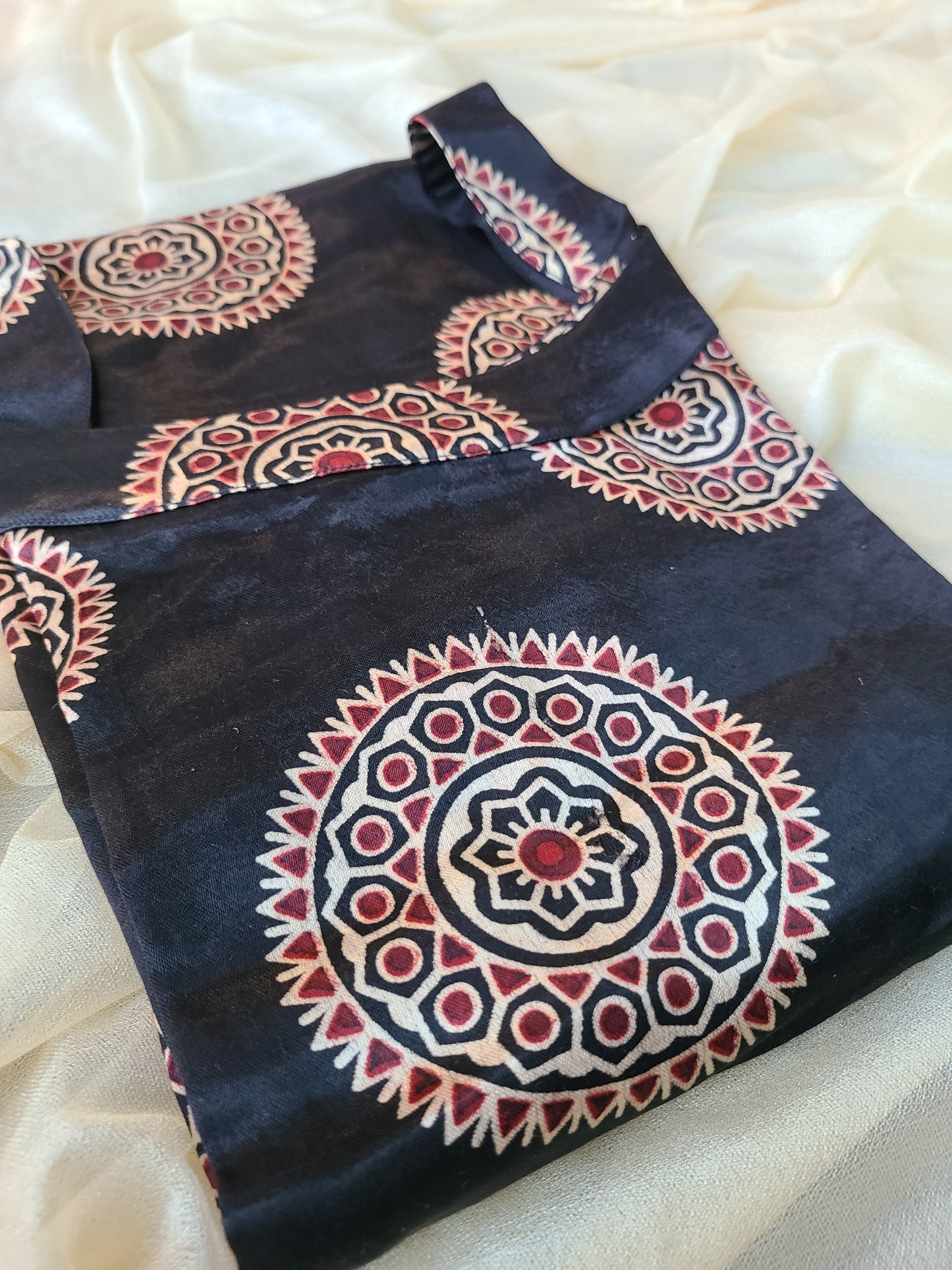 Ajrak Black Mashru Silk, Long Kurta - My Store