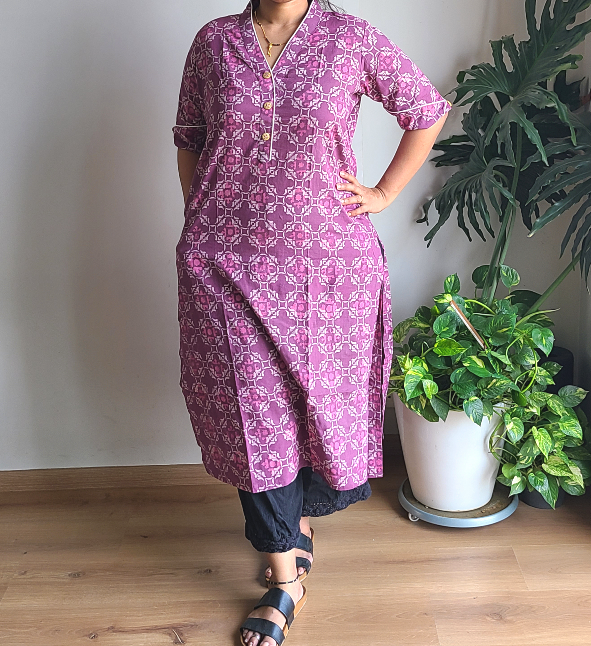 Block printed Cotton Long Kurta - My Store