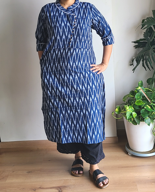 Ikkat Print Cotton Long Kurta - My Store