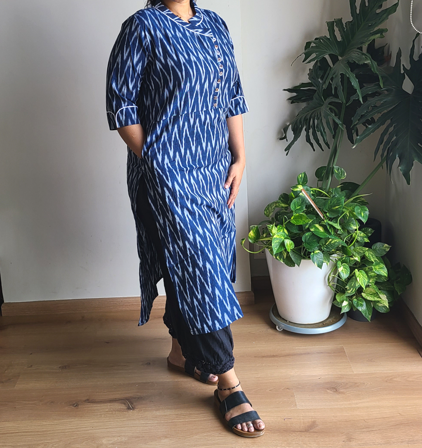 Ikkat Print Cotton Long Kurta - My Store