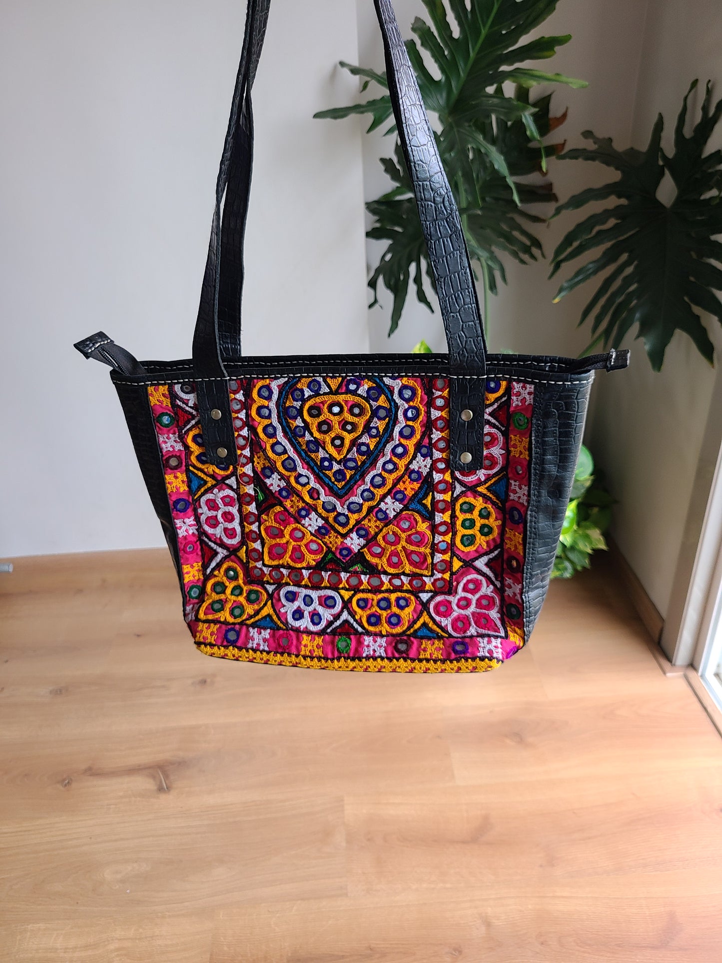 Leather Shoulder bag with Rabari bag