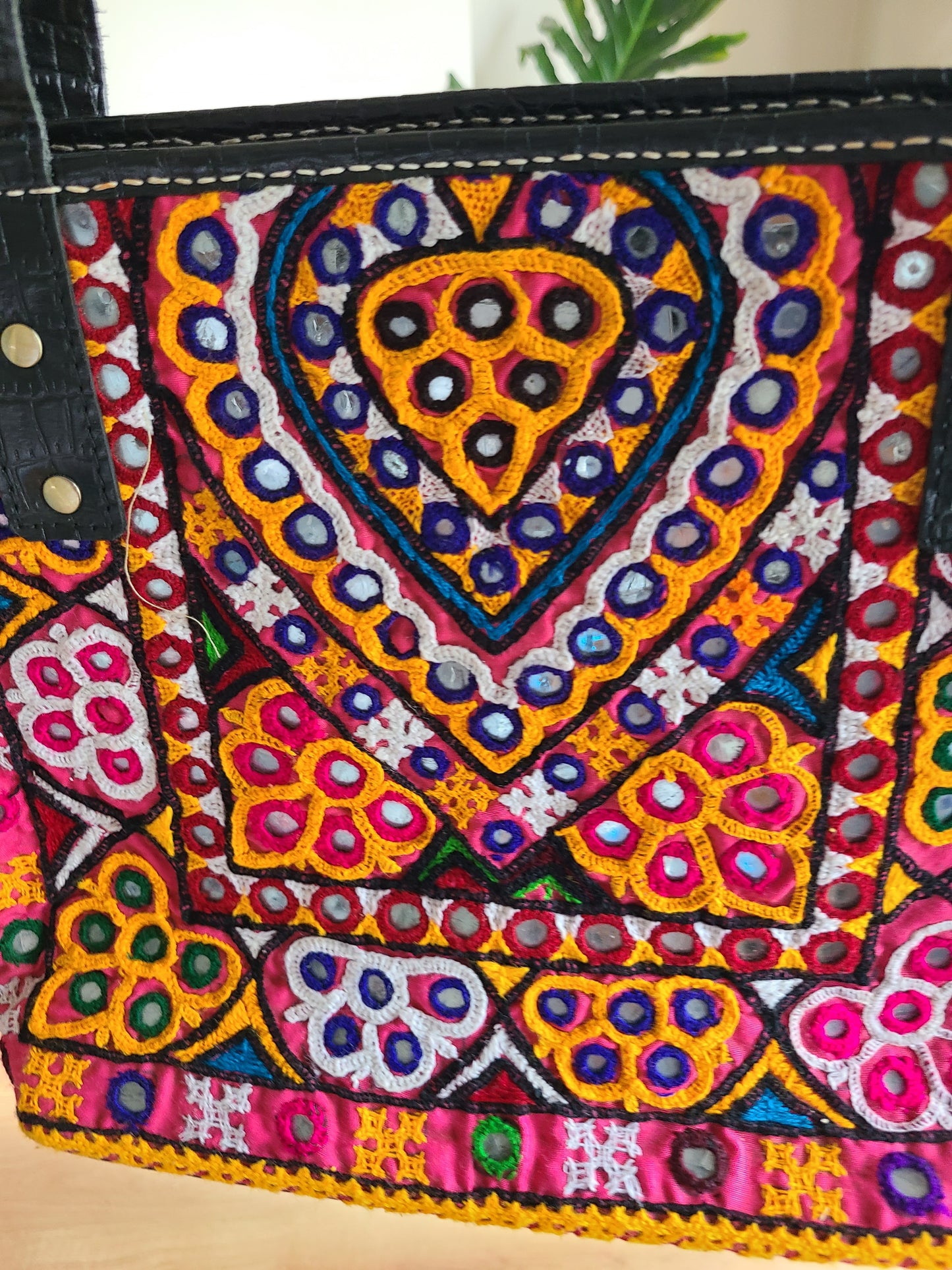 Leather Shoulder bag with Rabari bag
