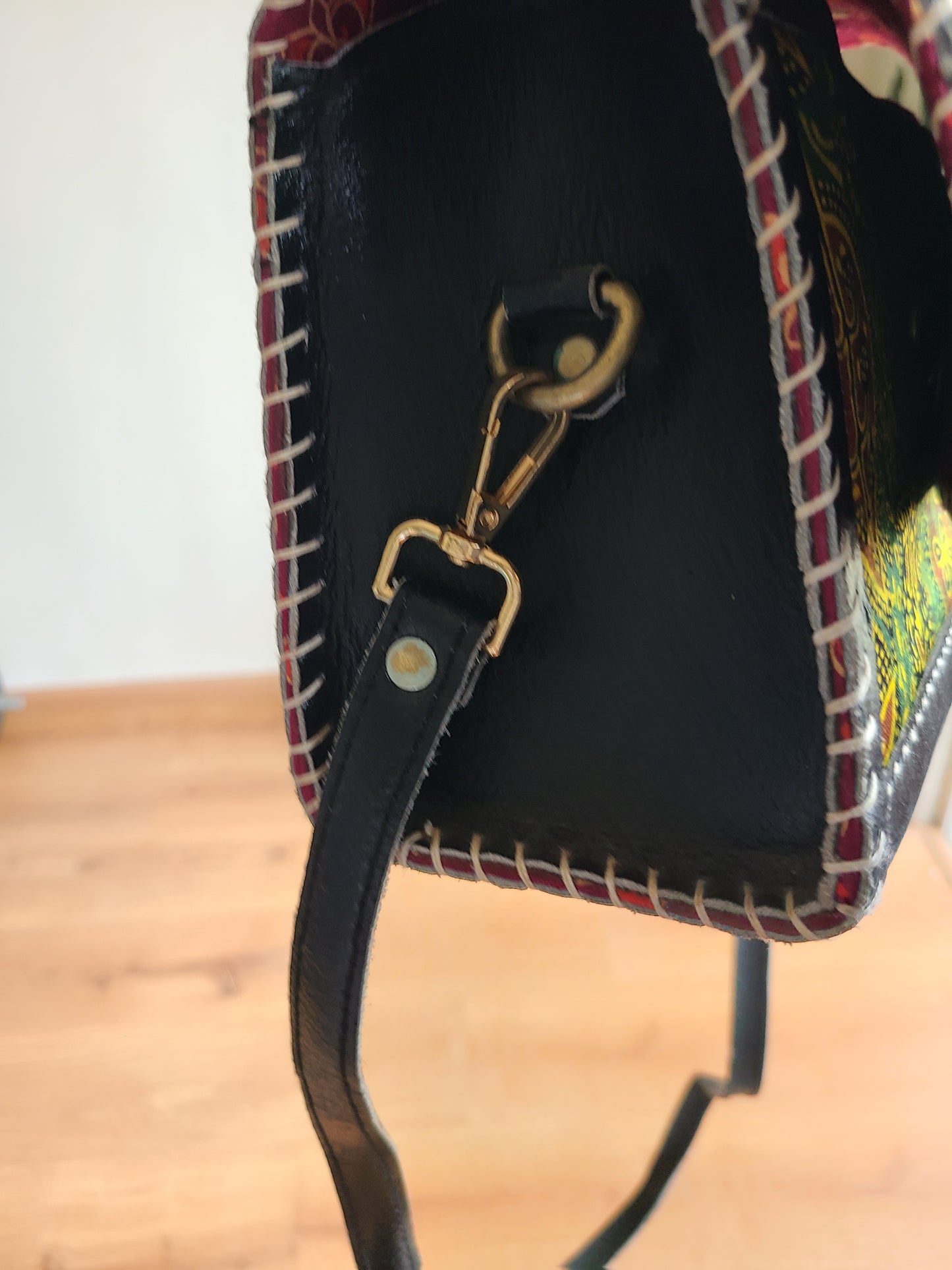 Leather Sling bag - with Ajrakh patch