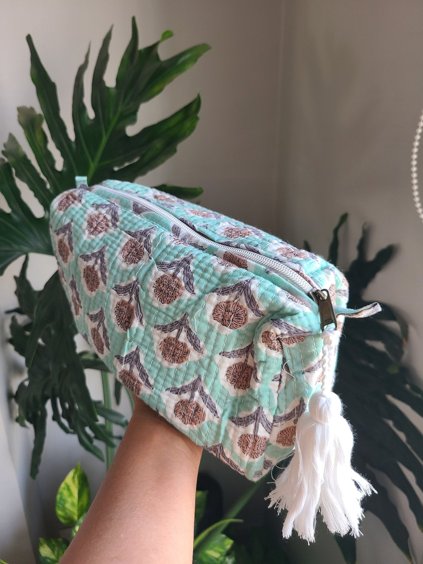 Floral Block printed Make up Pouch - My Store