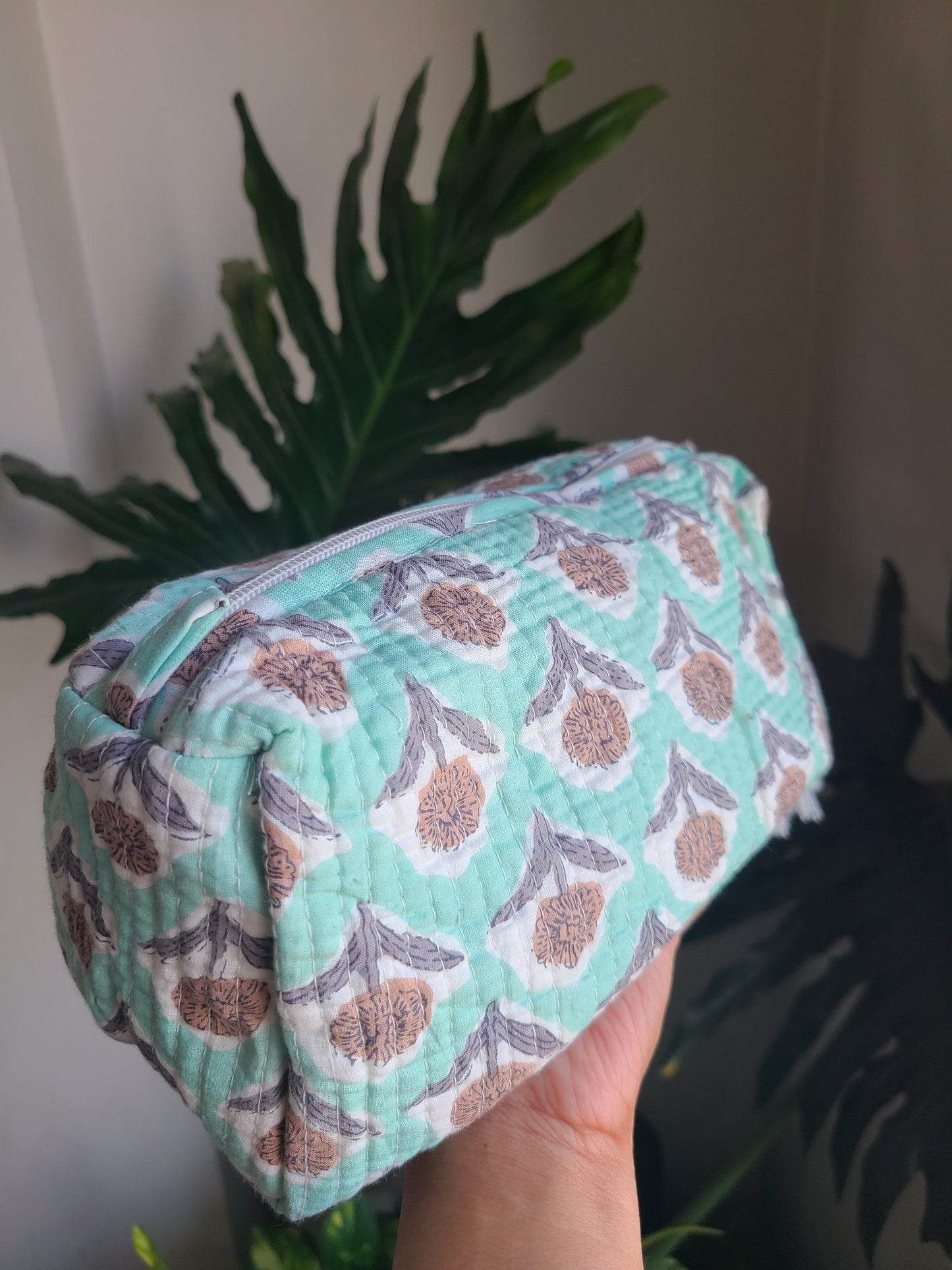 Floral Block printed Make up Pouch - My Store