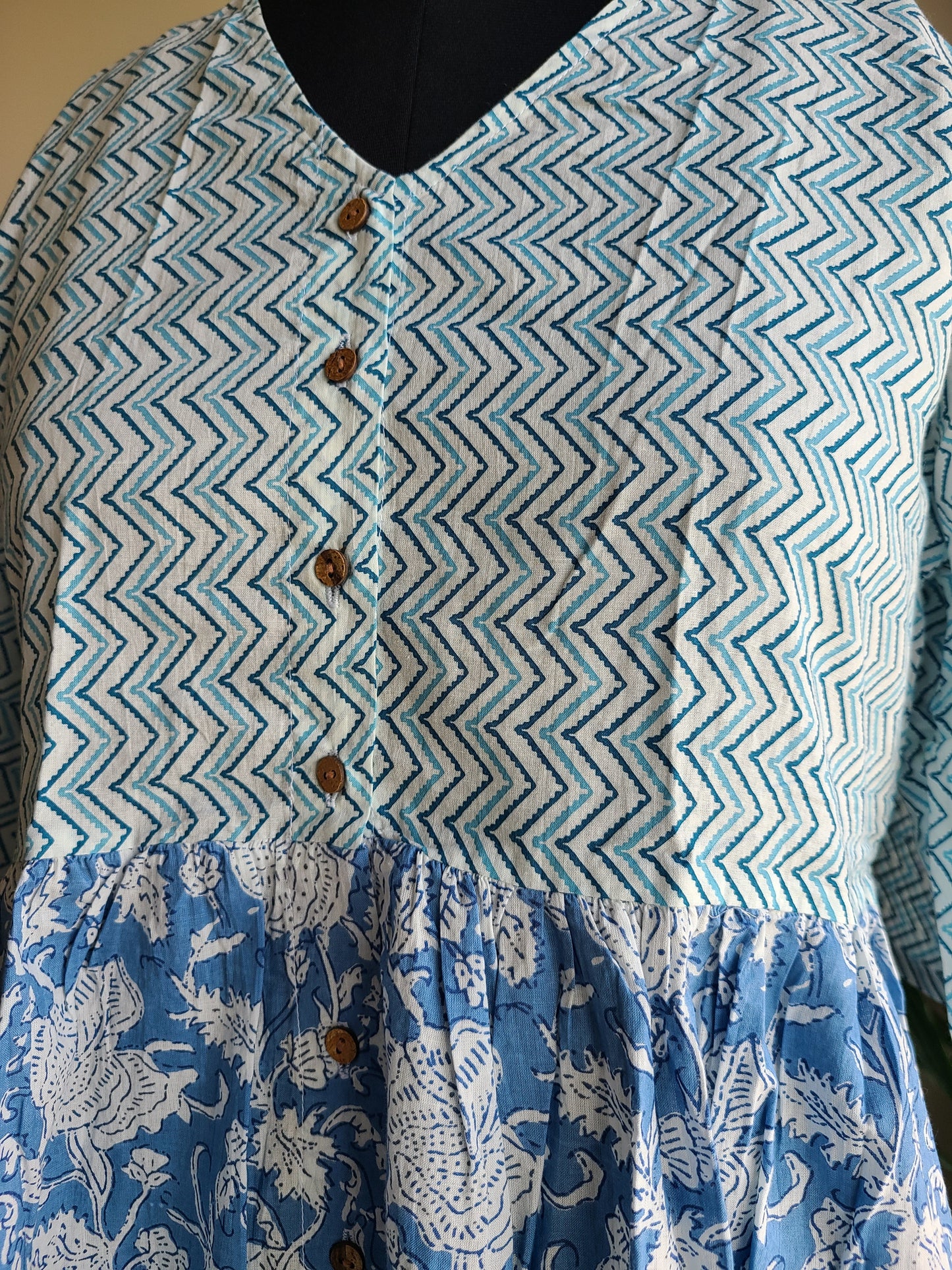 Block printed Blue lehriya and flower Dress