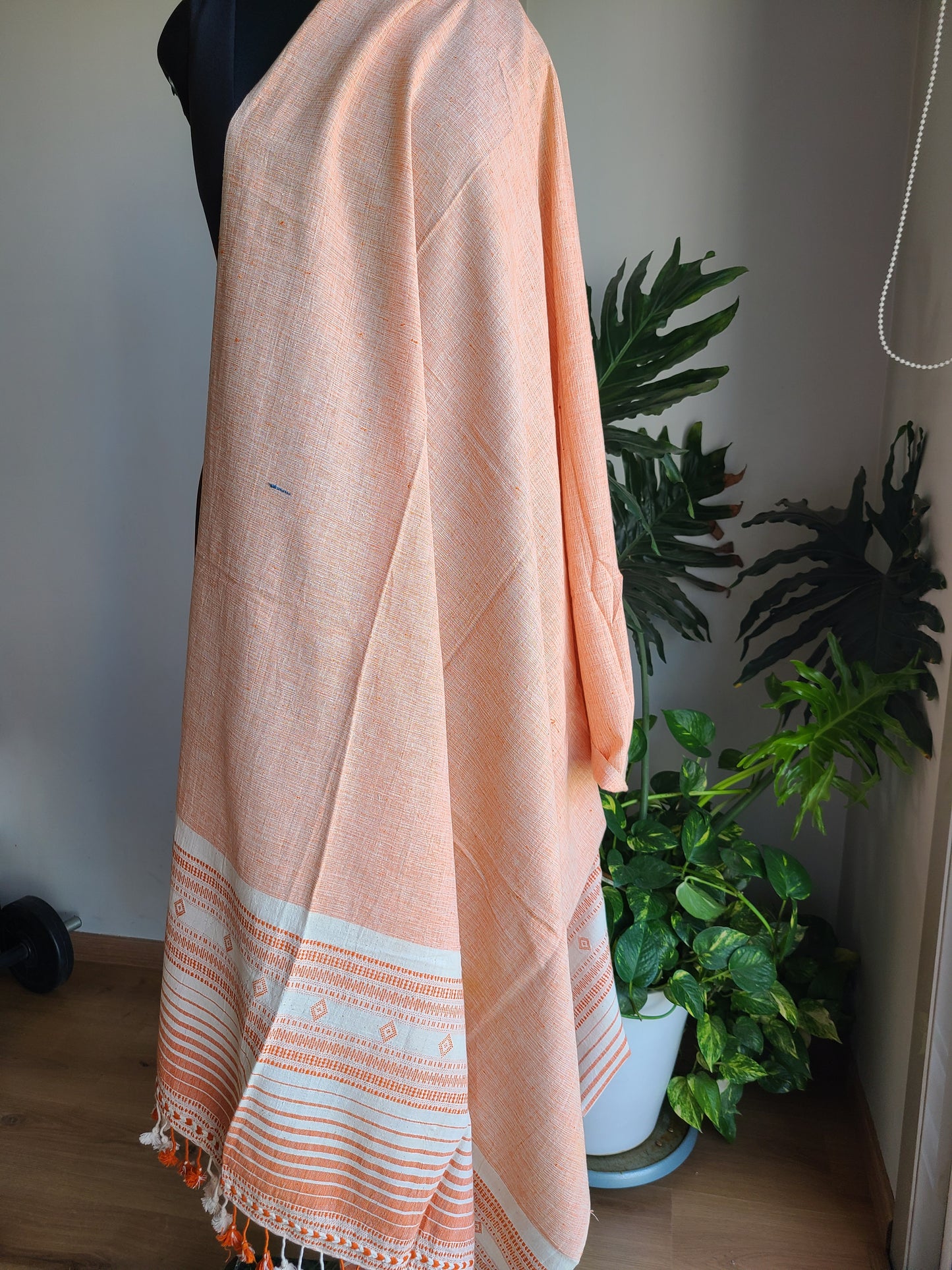 Pure Kala Cotton Hand woven White Dupatta from Kutch