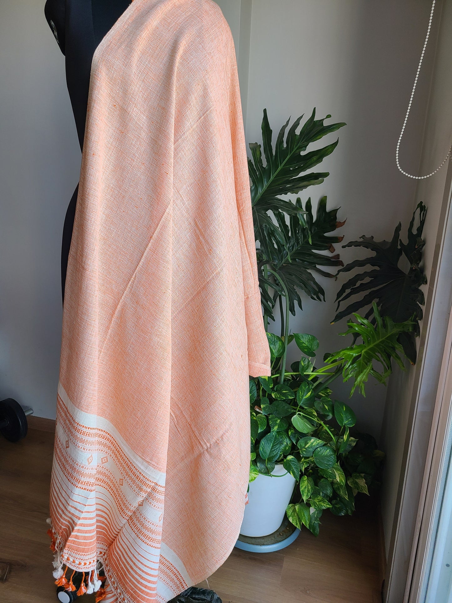 Kala Cotton Hand woven Light Orange Dupatta