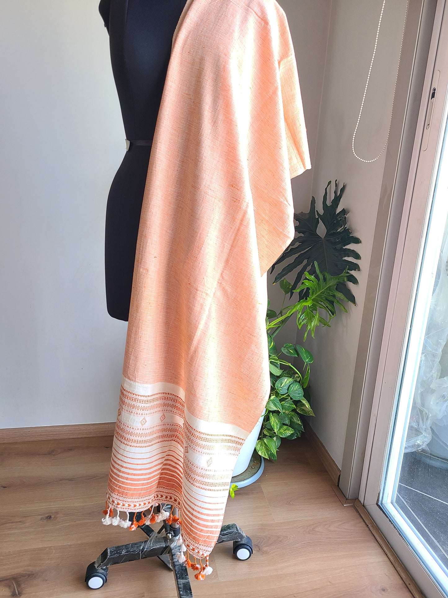 Kala Cotton Hand woven Light Orange Dupatta