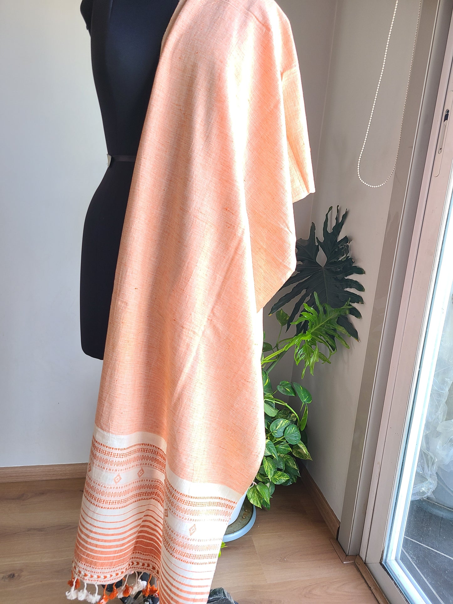 Kala Cotton Hand woven Light Orange Dupatta