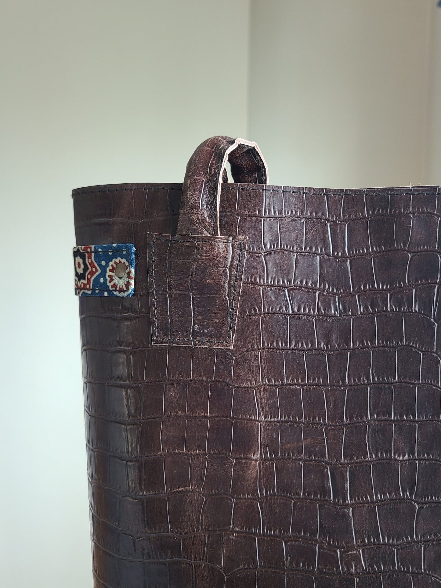 Leather Shoulder bag and pouch with Ajrakh patch