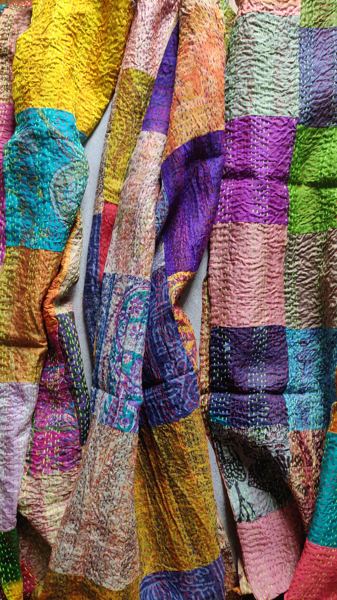 Multi-Colour Patchwork Silk Kantha Stole - My Store