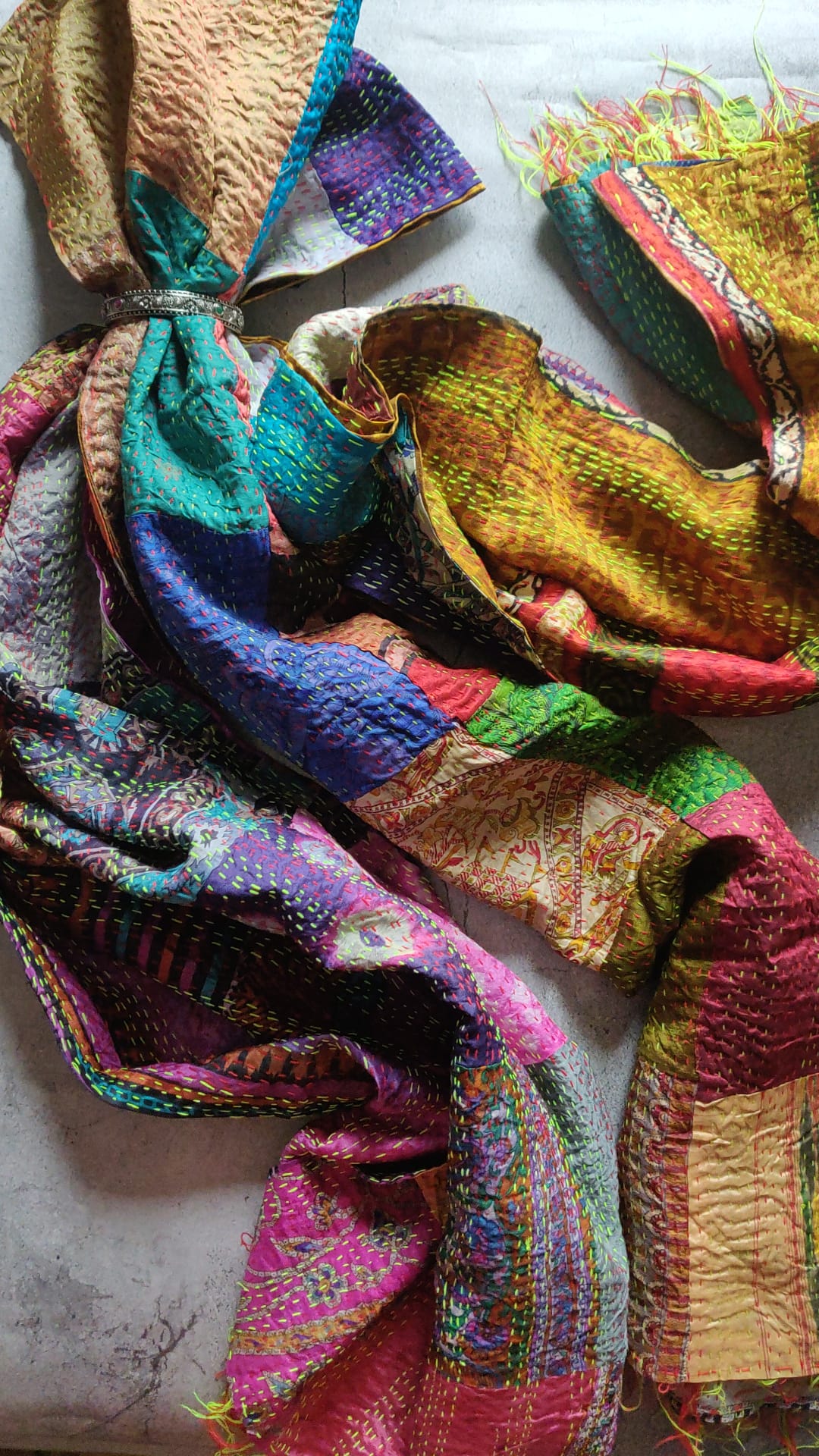 Multi-Colour Patchwork Silk Kantha Stole - My Store