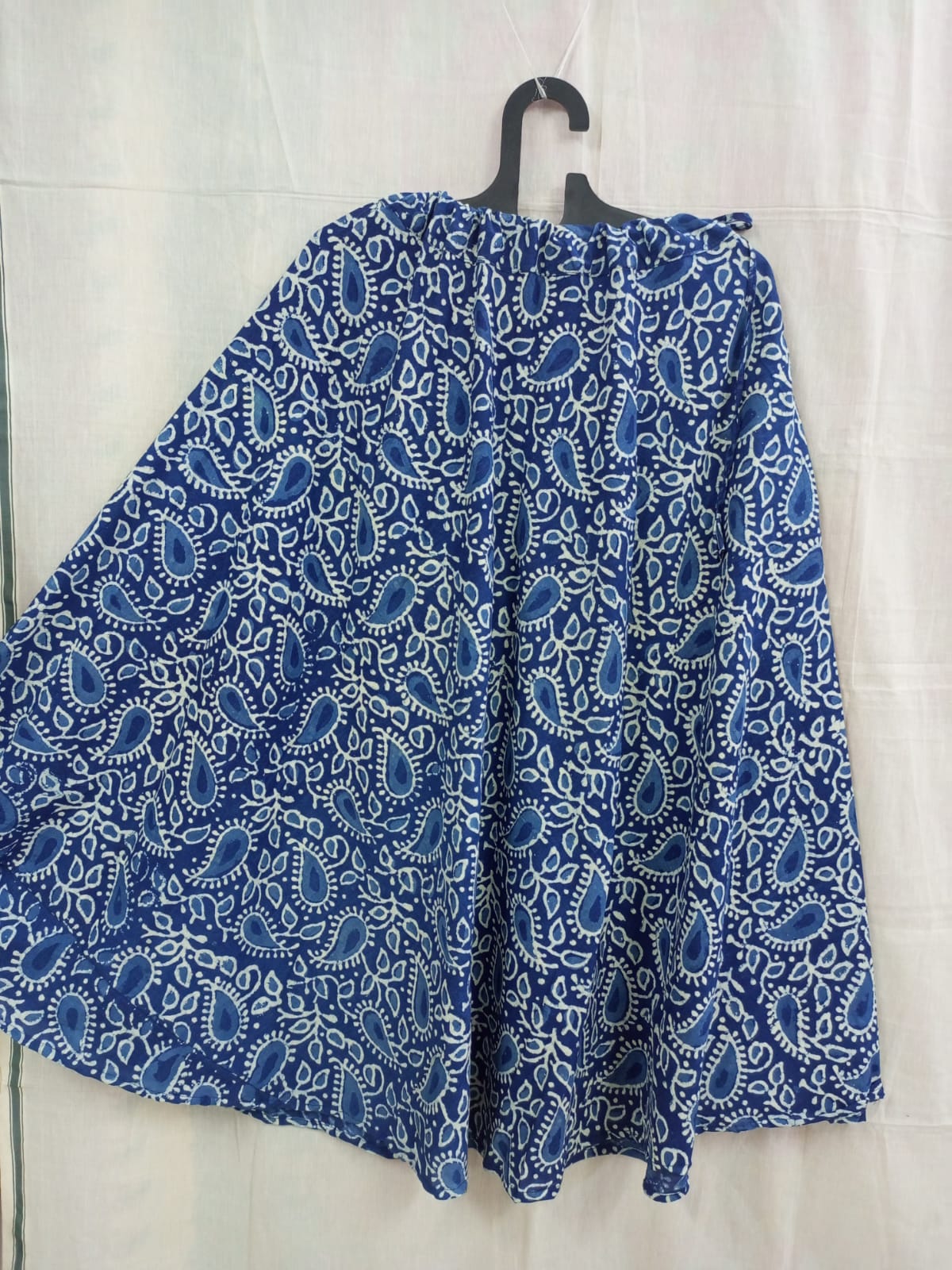 Indigo Cotton Block Printed Skirt