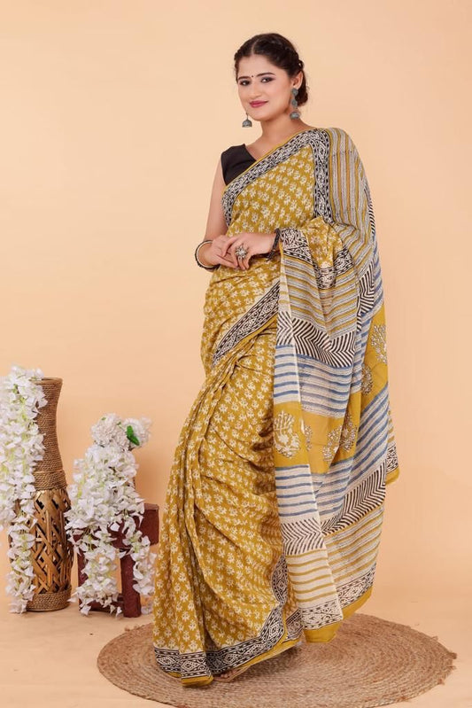 Cotton Handblock printed Saaree