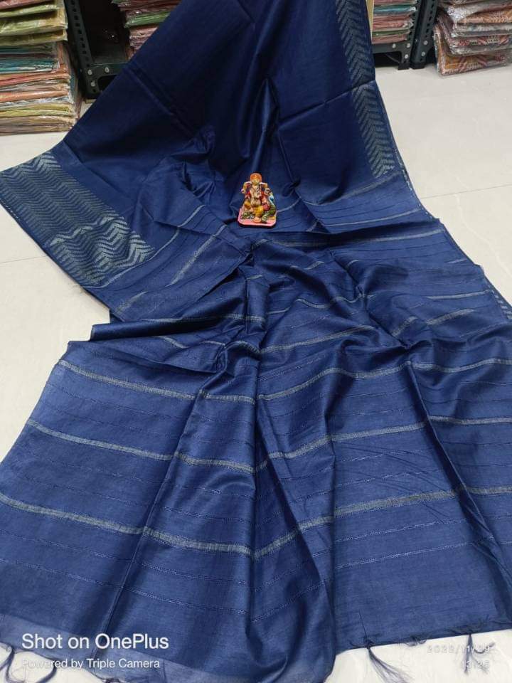 Plain and simple Linen cotton Sari- handloom