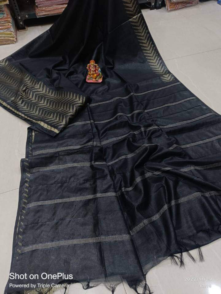 Plain and simple Linen cotton Sari- handloom