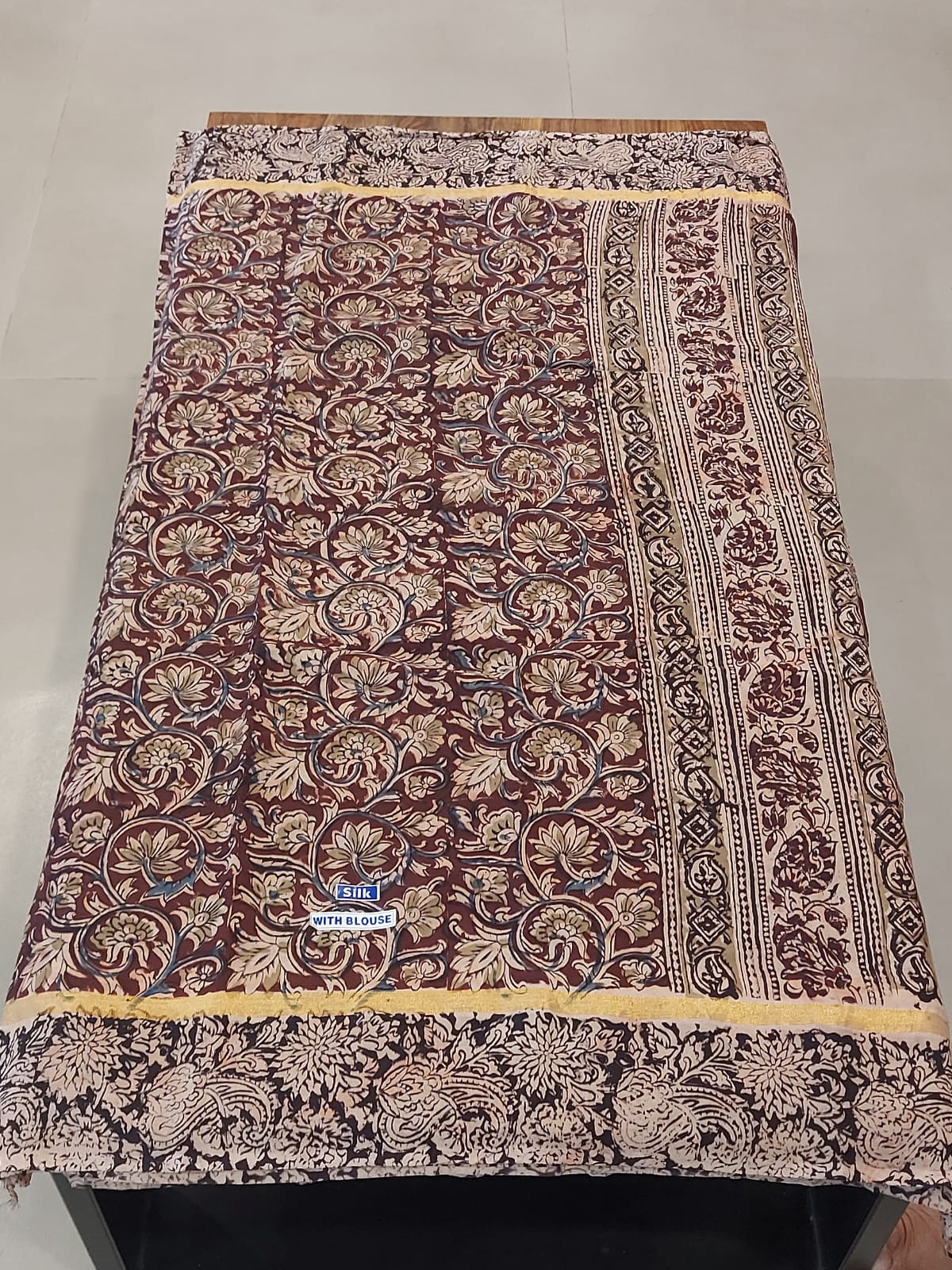 Kalamkari Nellori Silk Saaree with gold stripe