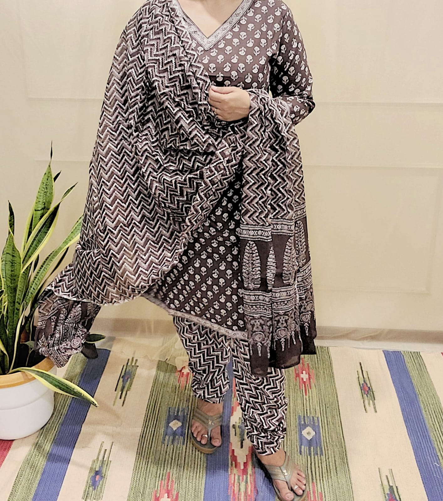 Block Pirinted Salwar set 3 piece- kurta, pyjama and dupatta set