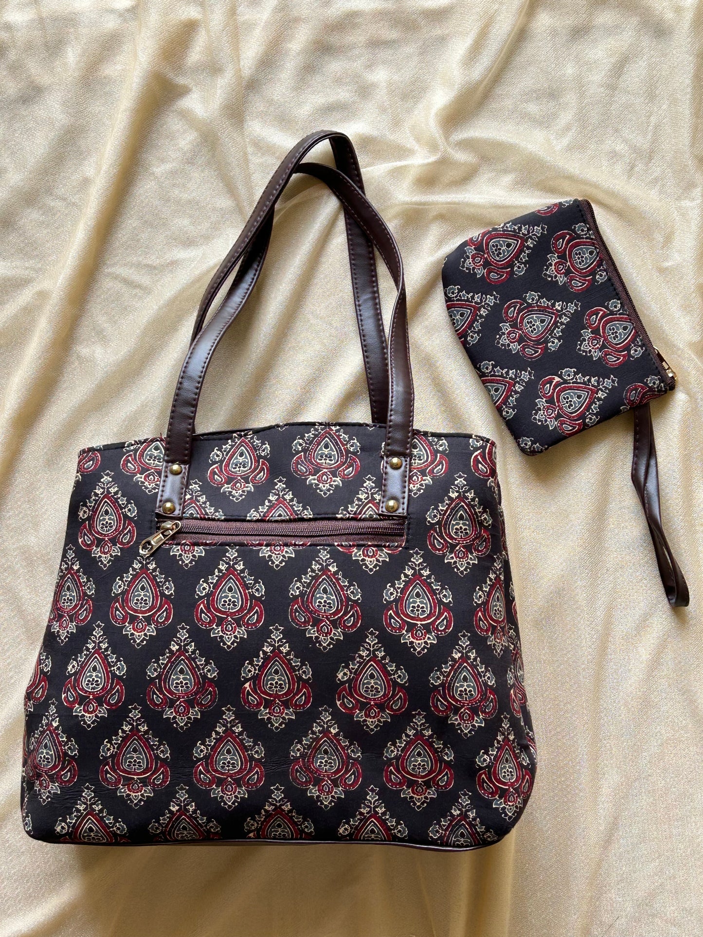 Tote bag with pouch -Block Printed & Leather-Free