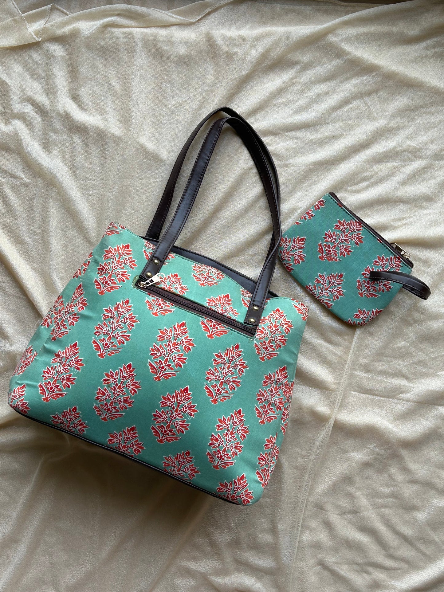 Tote bag with pouch -Block Printed & Leather-Free