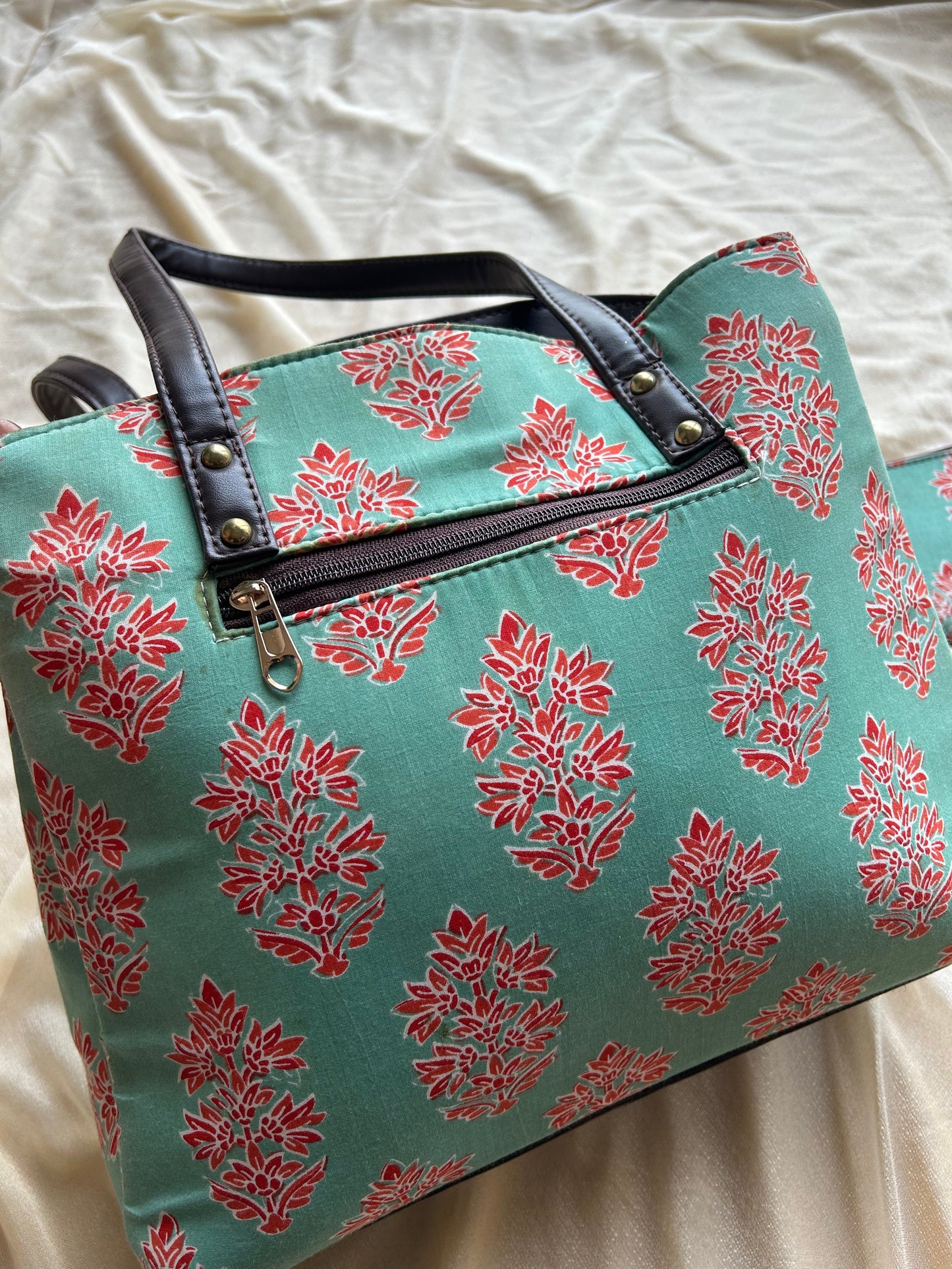 Tote bag with pouch -Block Printed & Leather-Free