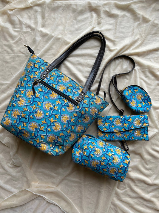 Tote bag - set of 4 -Block Printed & Leather-Free