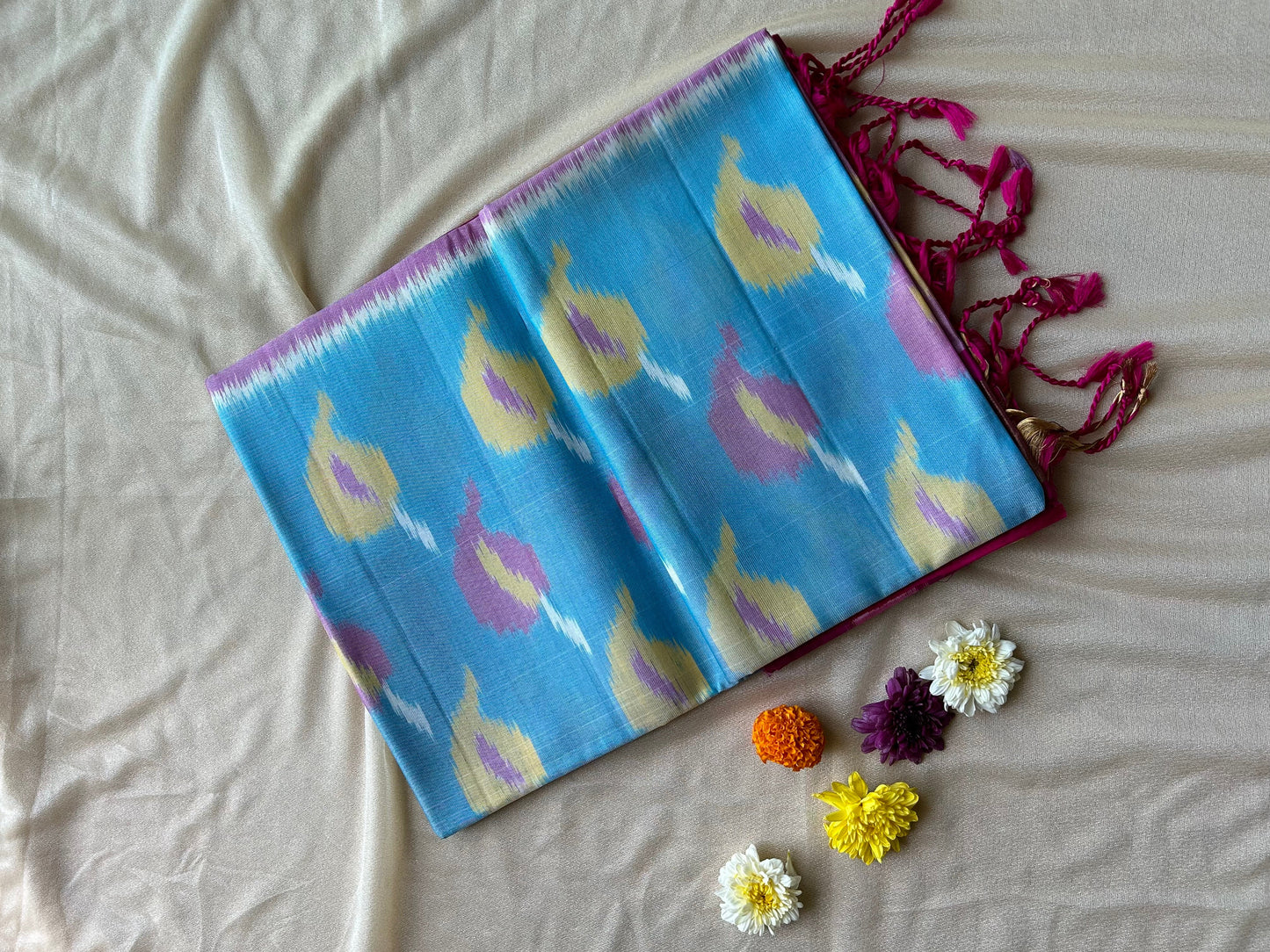 Pure Silk handloom Blue Magenta Pochampally Sarees - My Store