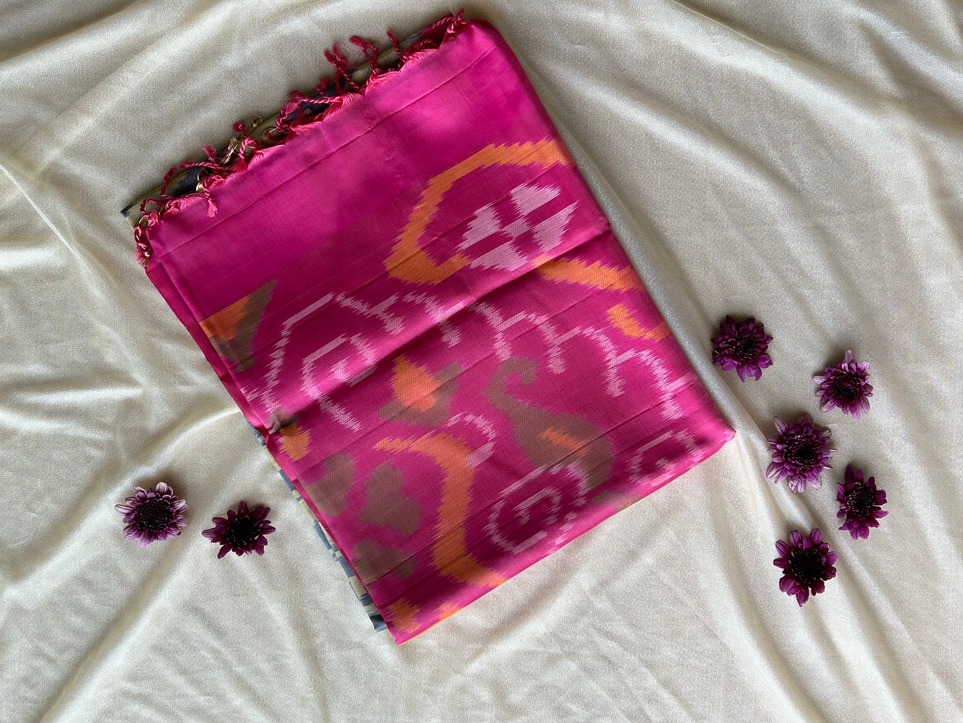 Pure Silk handloom Pink -Grey Pochampally Sarees - My Store