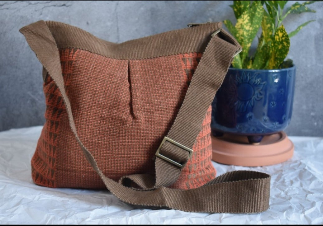 Earthy Red , Hand woven Cotton Sling Bag - My Store