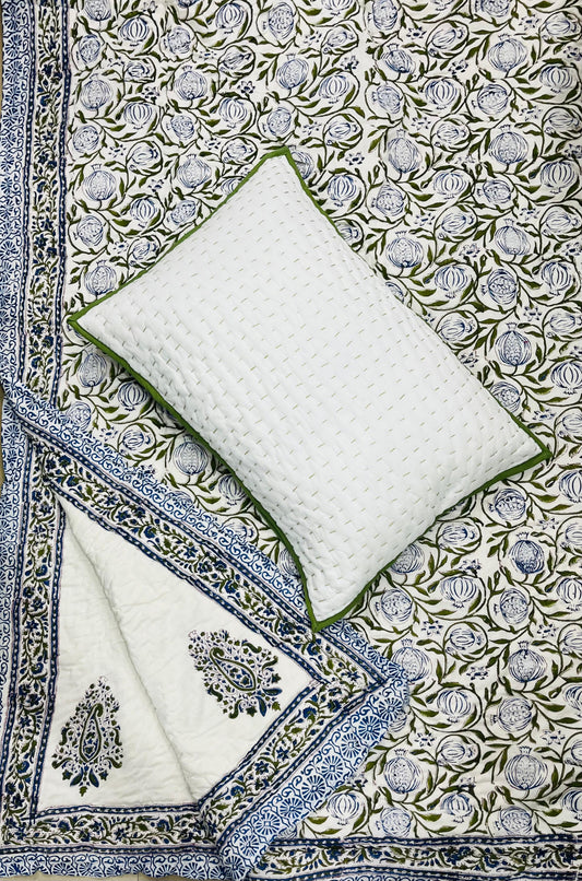 Block Printed Rasai from Jaipur with Kantha Pillow cover