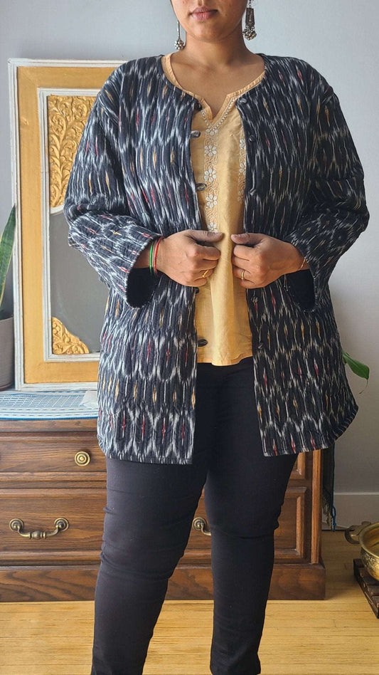 Artisan Crafted Ikat Quilted Jacket: Stylish Warmth for Every Season - Indianidhi