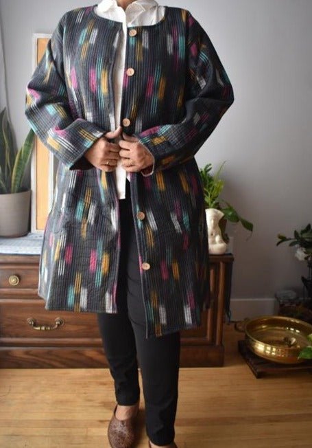 Artisan Crafted Ikat Quilted Jacket: Stylish Warmth for Every Season - Indianidhi