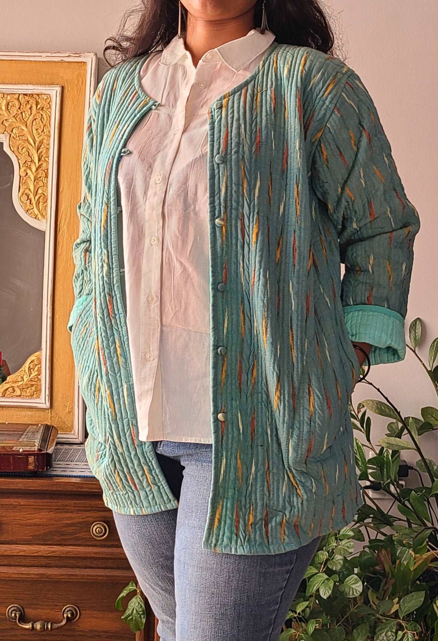 Artisan Crafted Ikat Quilted Jacket: Stylish Warmth for Every Season - Indianidhi