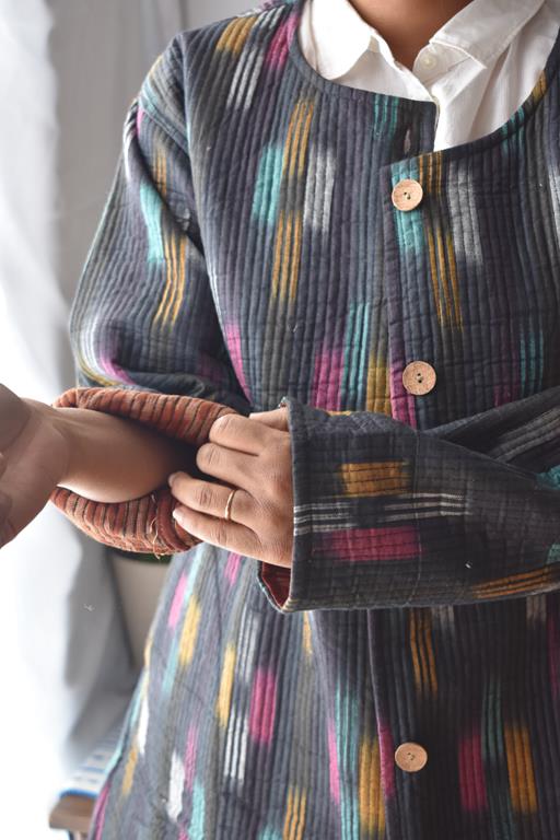 Artisan Crafted Ikat Quilted Jacket: Stylish Warmth for Every Season - Indianidhi